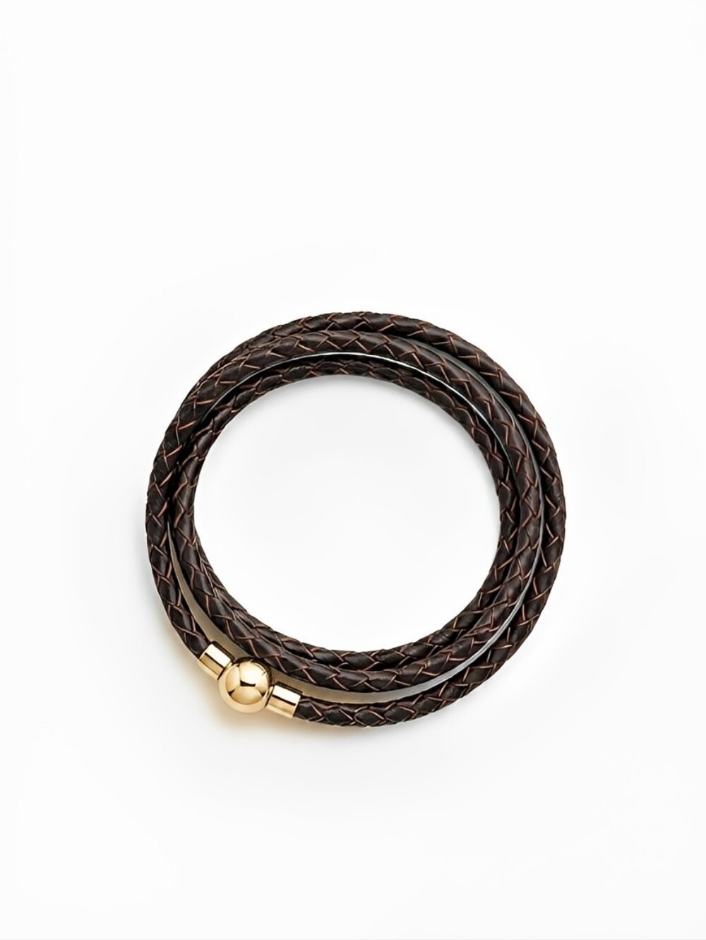 Linx Triple Wrap Vintage Brown Leather Braided Cord Bracelet Gold Magnetic Clasp